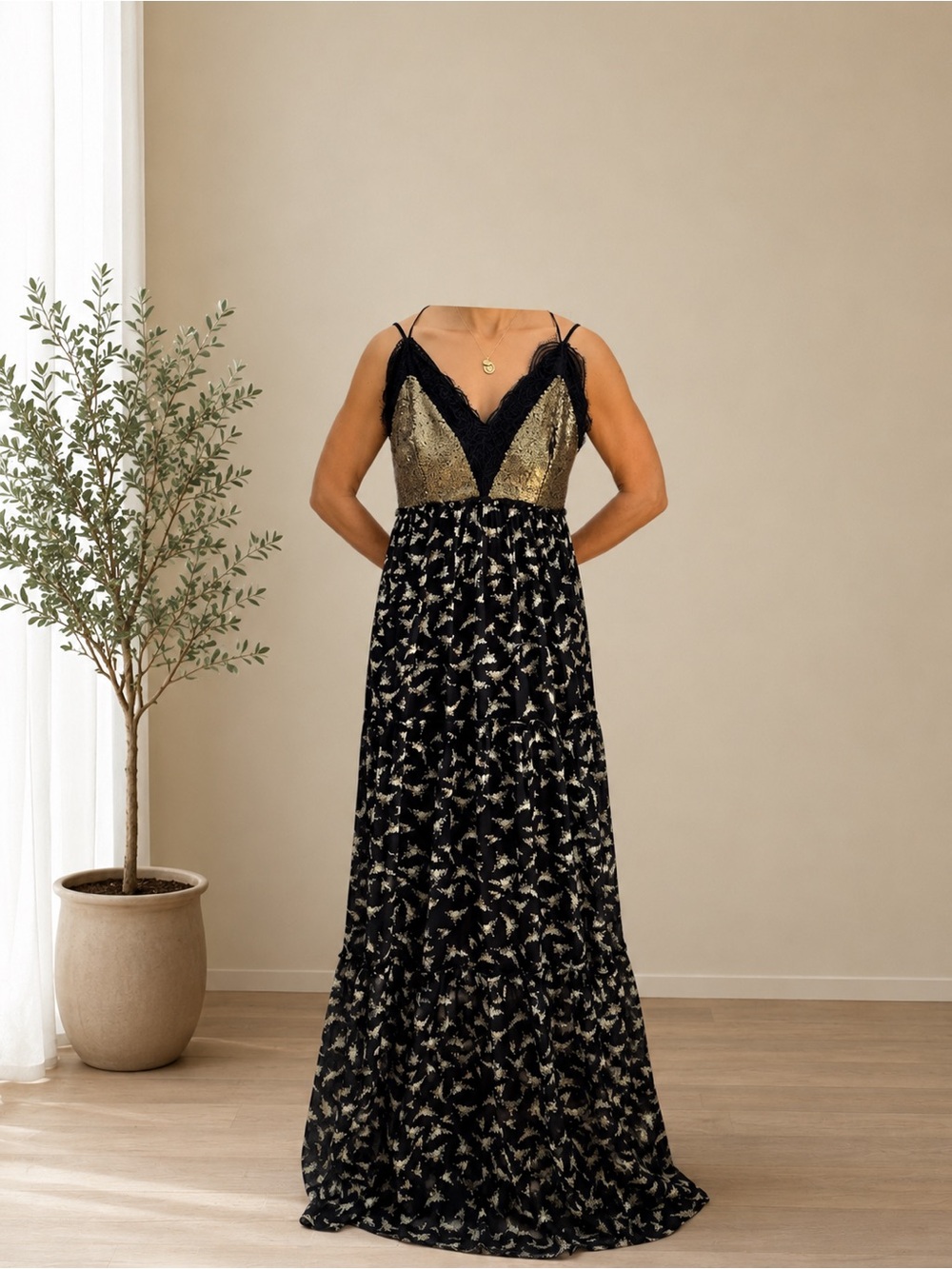 Ranna Gill Black Bohemian Floral Maxi Dress-Size 10